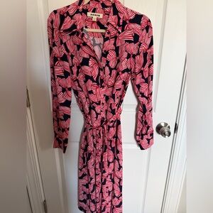 Boden Vibrant Pink and Navy Long Sleeve Dress